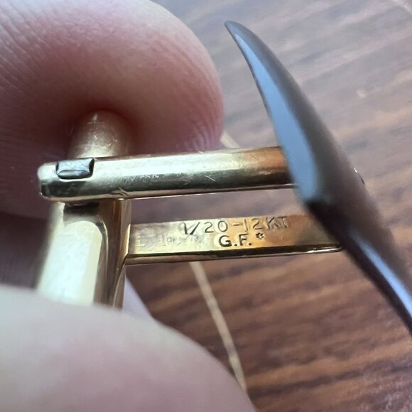 Victorian Faux Tortoise Shell & Gold Cuff Links 1/20 12KT Gold Filled Cufflinks - Picture 7 of 8